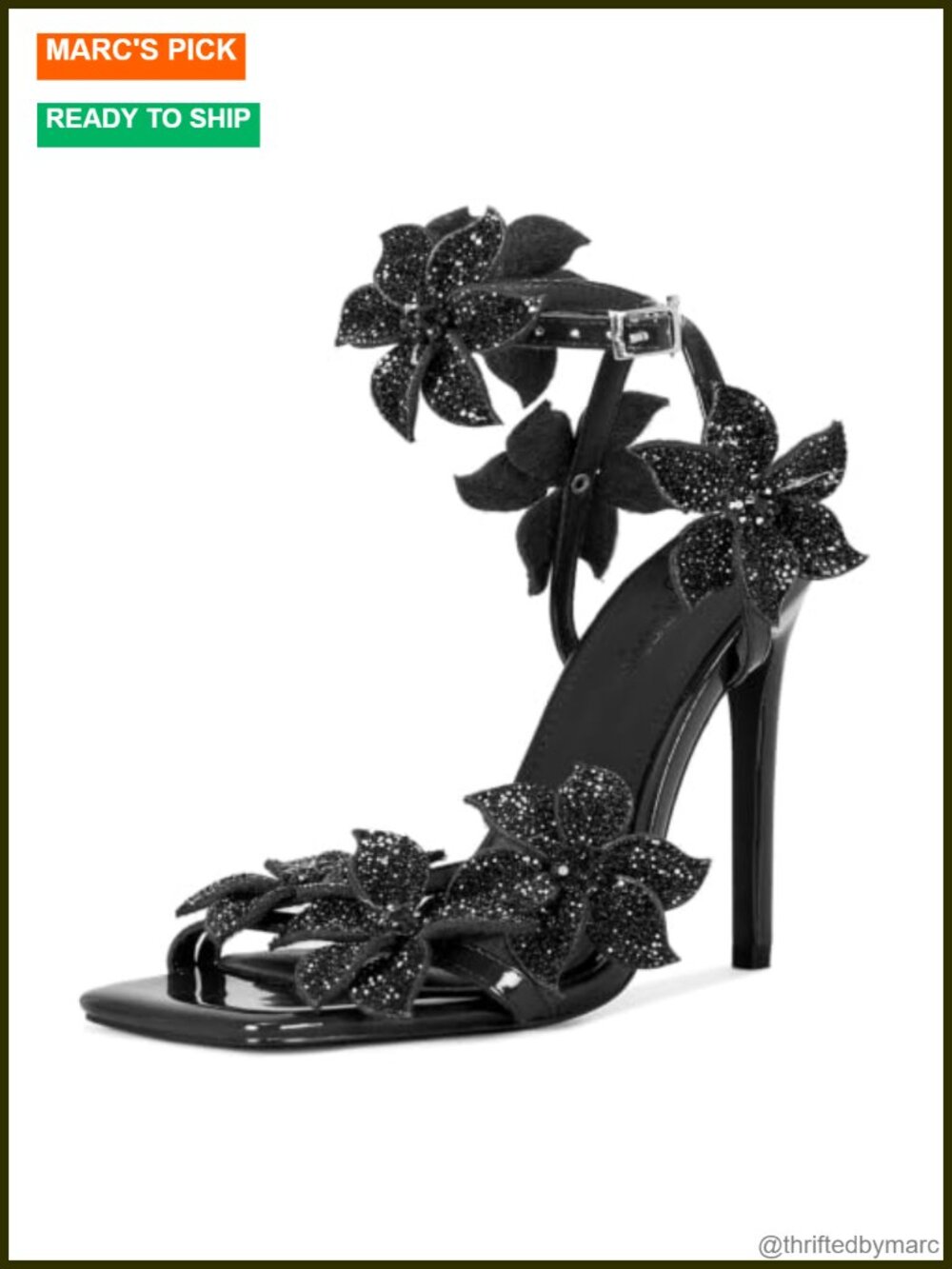 Women's Rhinestone Square Toe Ankle Strap Patent Leather High Heel Sandals